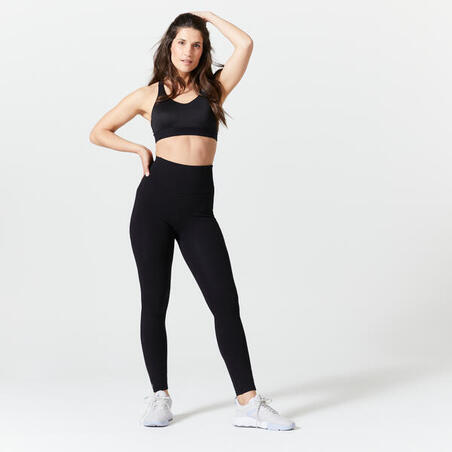 Pantalon jogging fitness femme coton coupe droite sans poche - 120 noir -  Decathlon