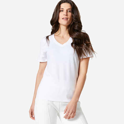 
      Majica kratkih rukava za fitnes 500 s V izrezom ženska bijela
  