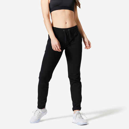 Pantalón jogger de fitness slim con bolsillos para Mujer Domyos 500 negro