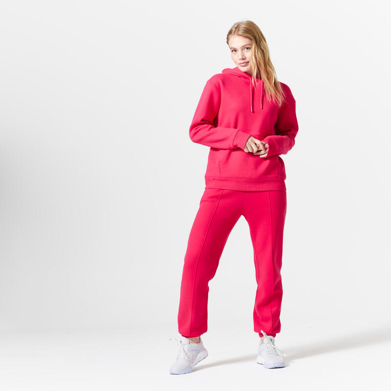 Sweatshirt Quente com Capuz Fitness Mulher 500 Rosa