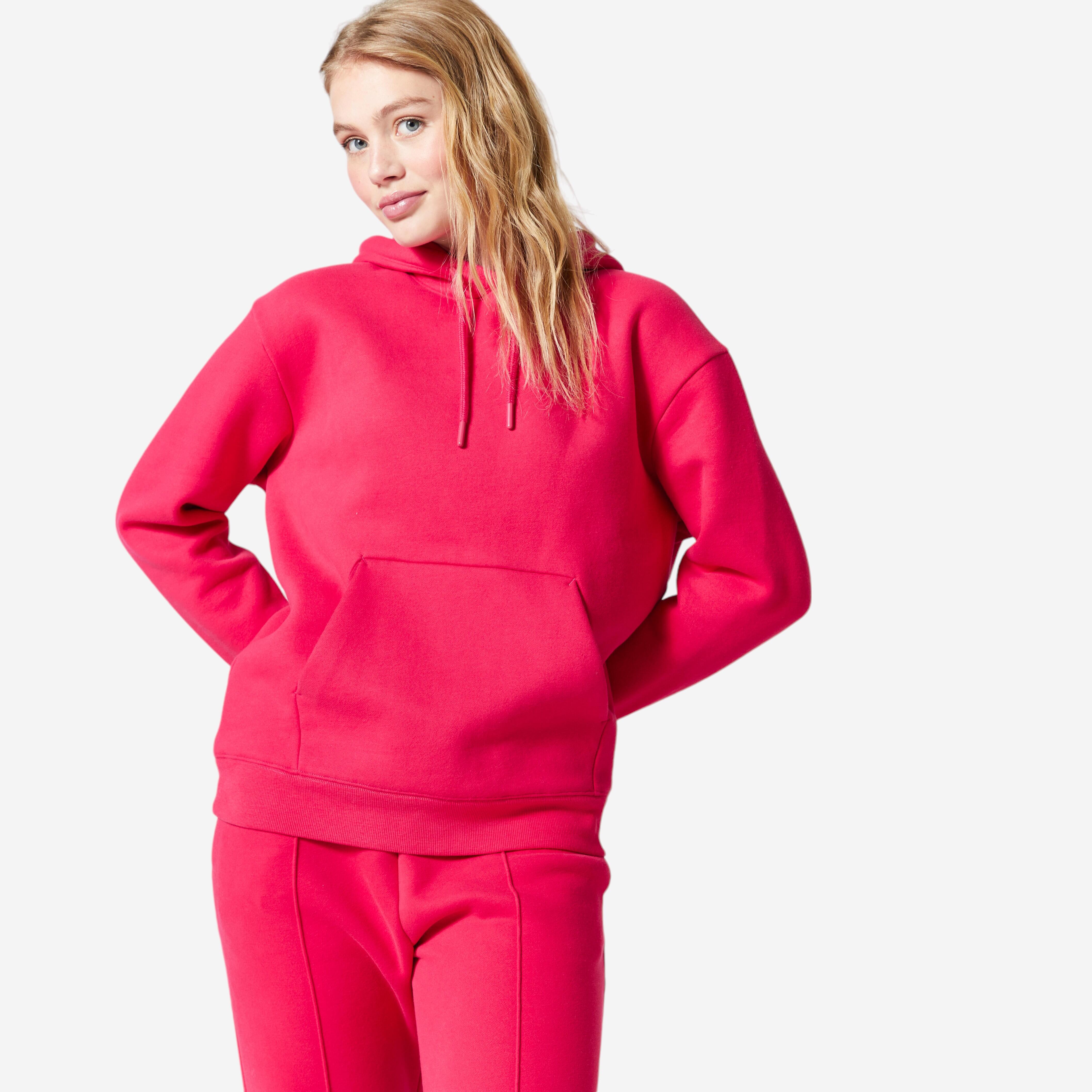 sweat à capuche chaud de fitness pour femme 500 - rose - domyos