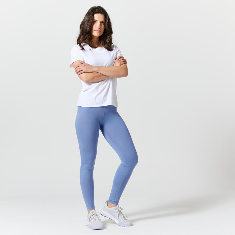 Legging donna palestra FIT+ 500 vita alta cotone azzurri