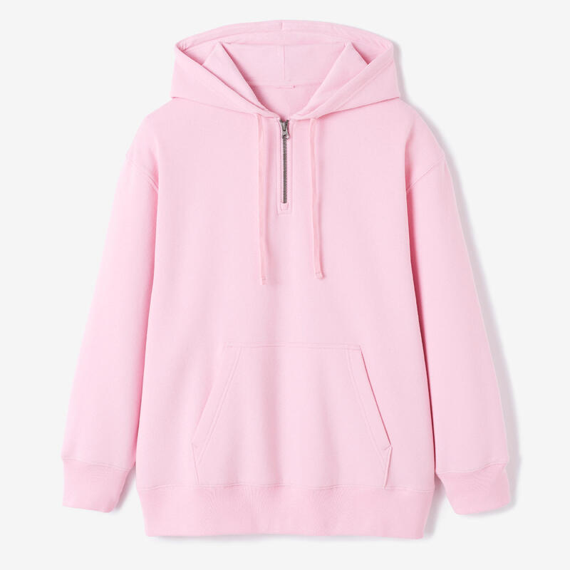 Sweatshirt Comprida com Capuz Fitness Mulher 520 Rosa-claro