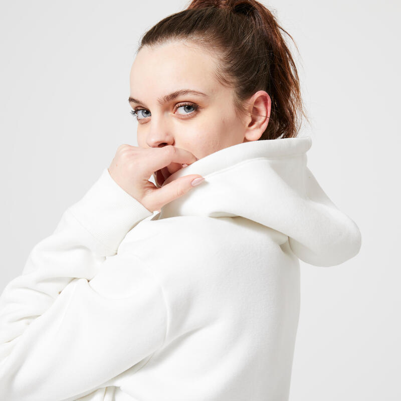 Sweat à Capuche Chaud de Fitness pour Femme 500 - Blanc