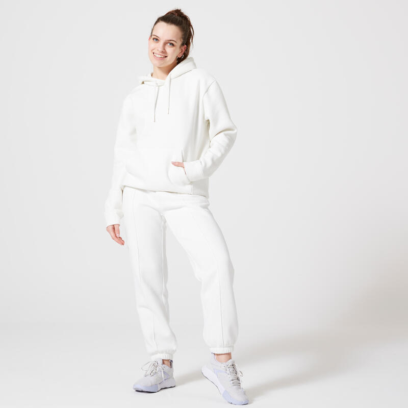 Sweatshirt Quente com Capuz Fitness Mulher 500 Branco