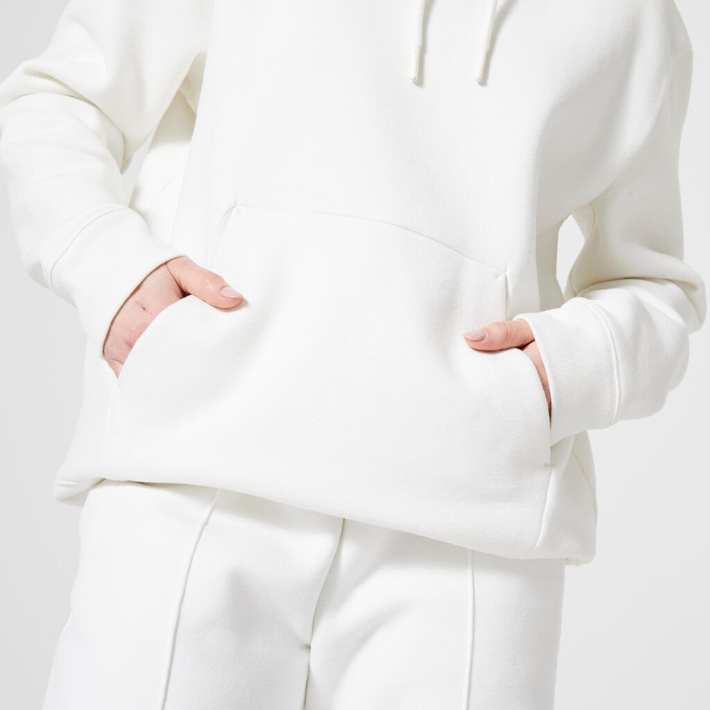 Sieviešu fitnesa džemperis ar kapuci “500”, balts