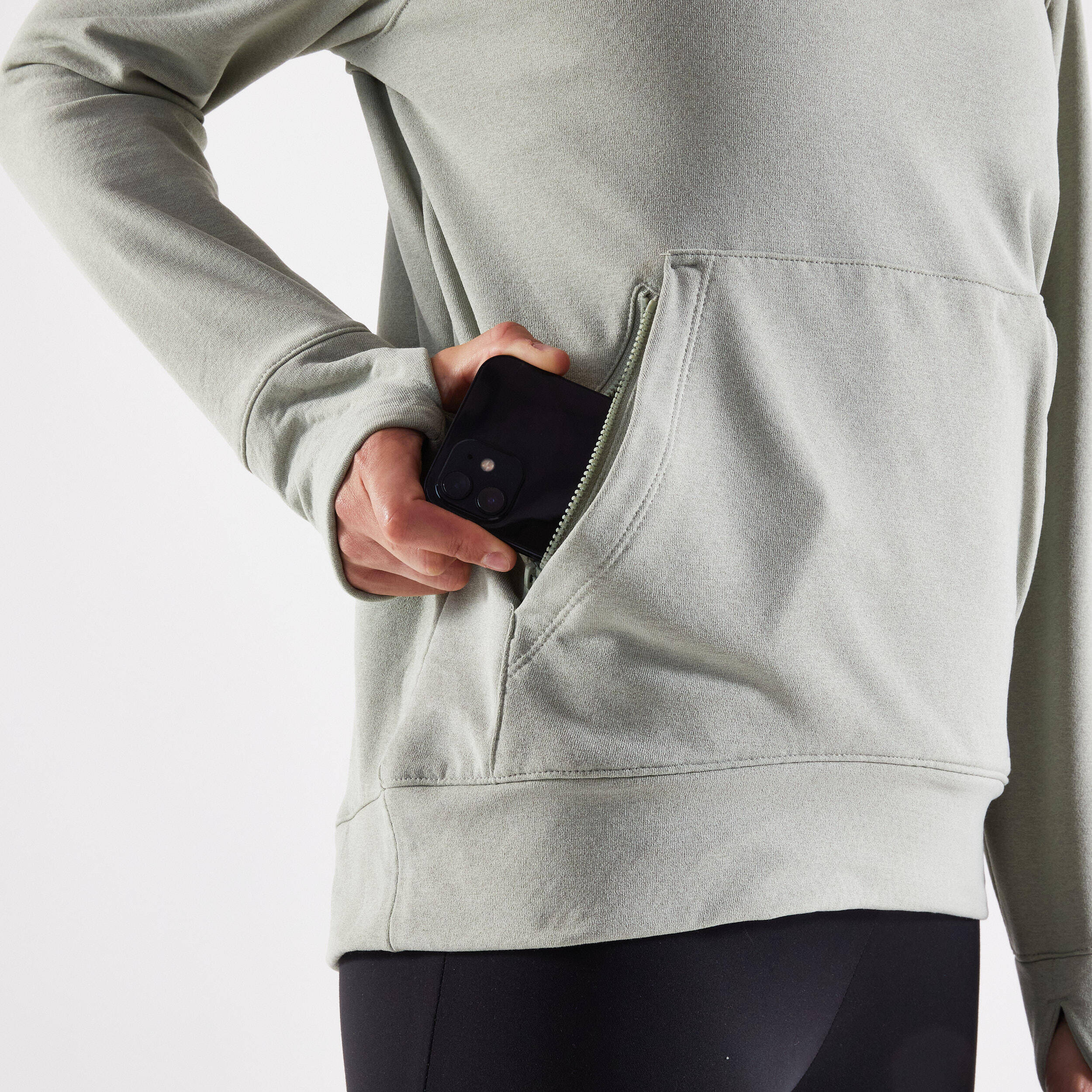 Women's warm running hoodie - khaki -  5