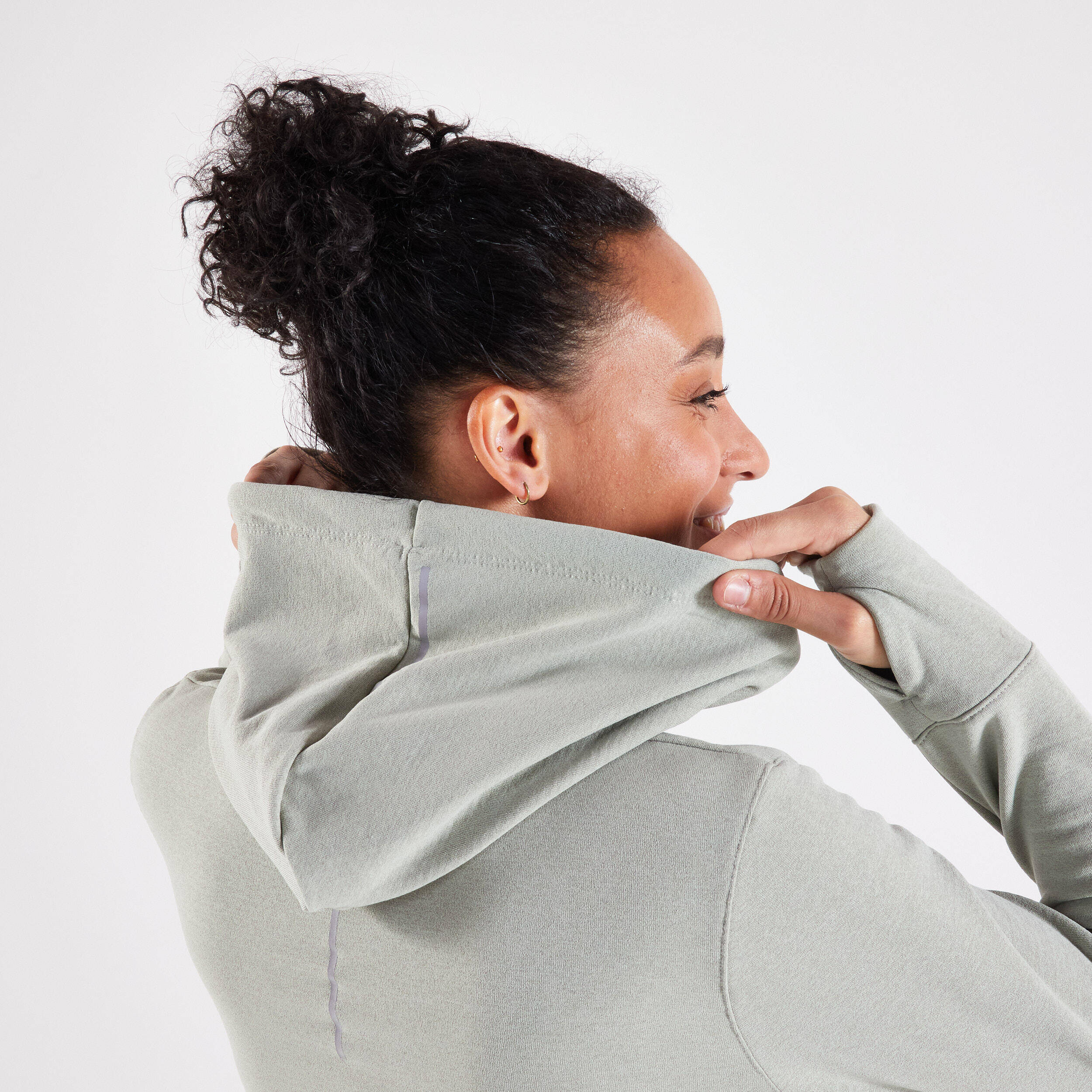 Women's warm running hoodie - khaki -  4