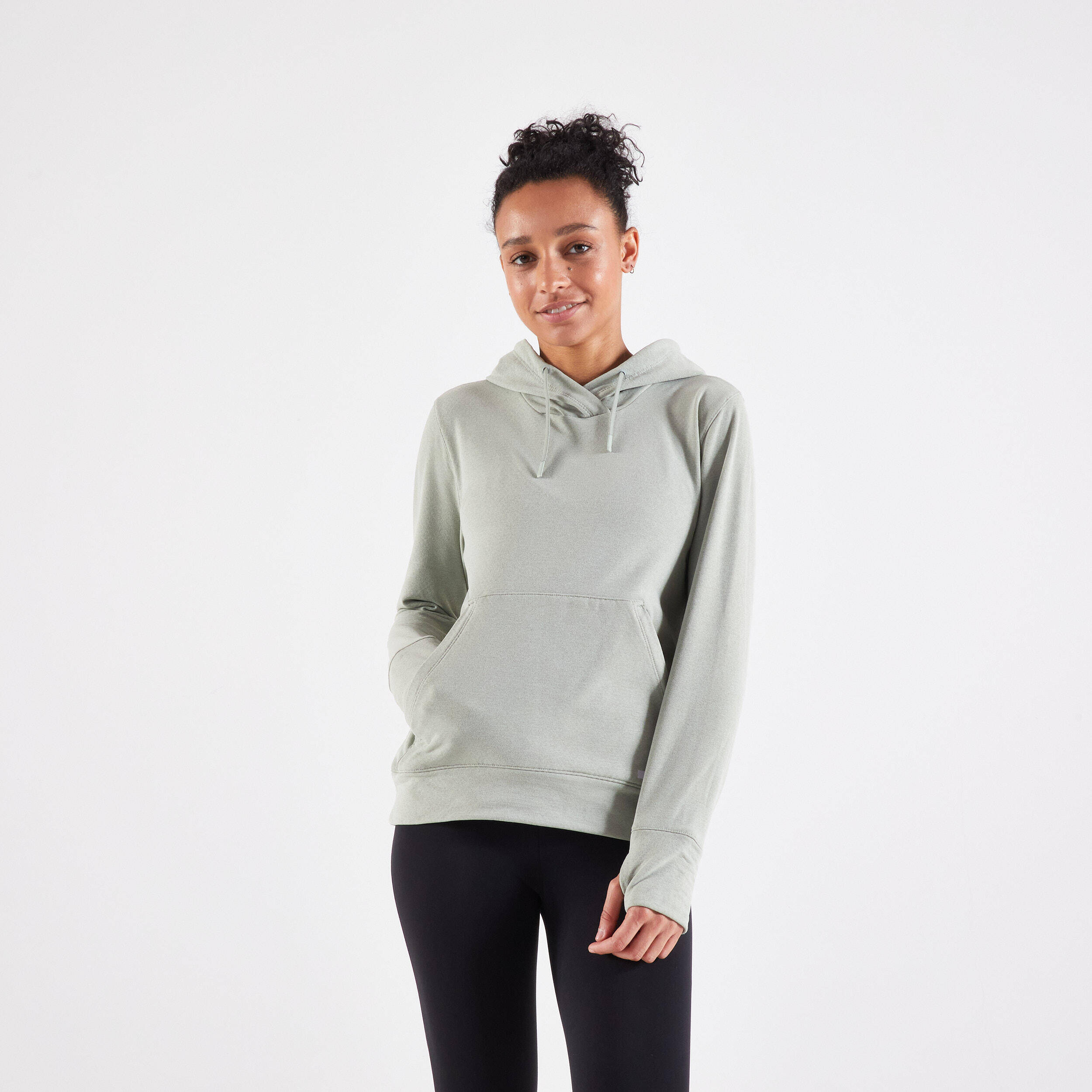 Women's warm running hoodie - khaki -  1