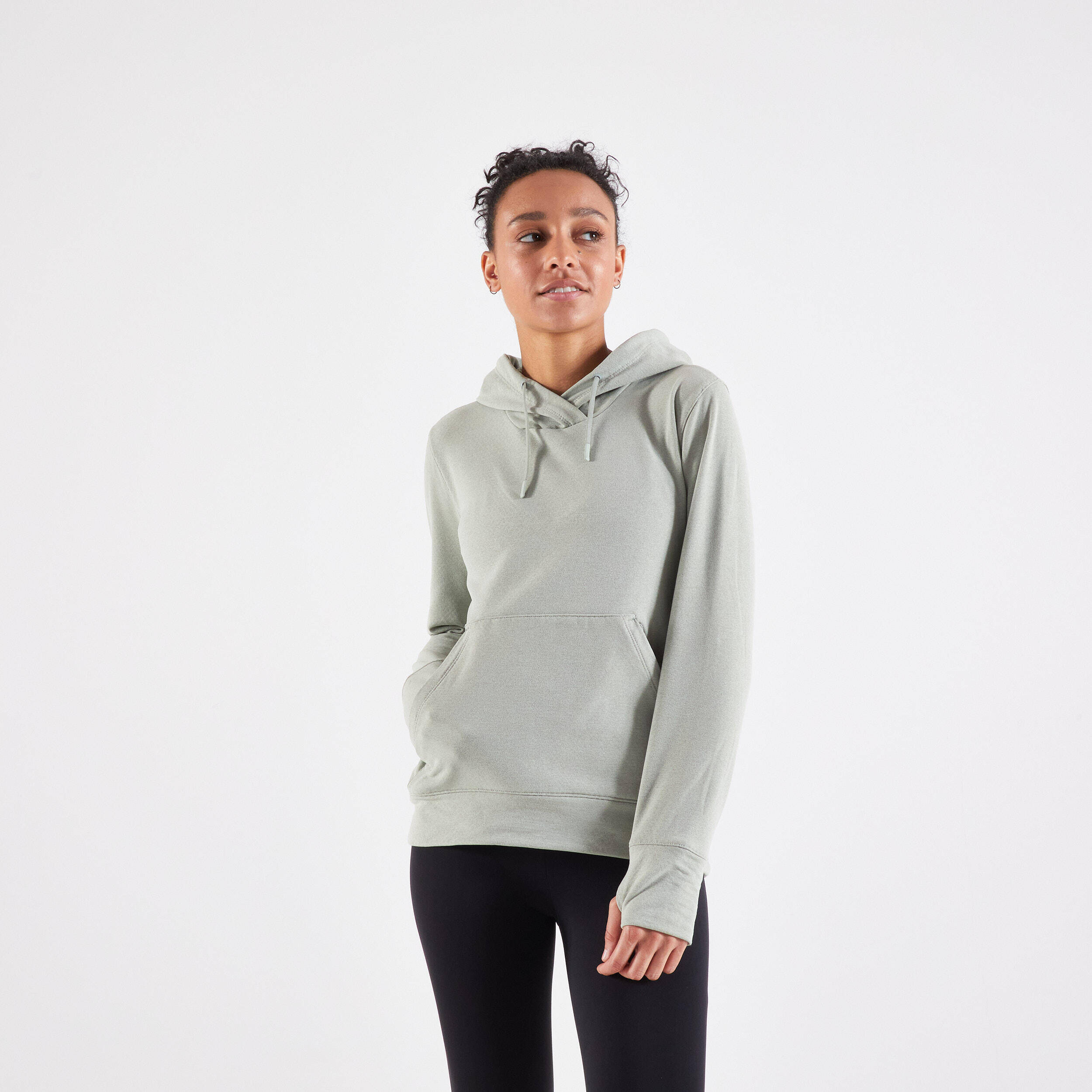 Women's warm running hoodie - khaki -  2