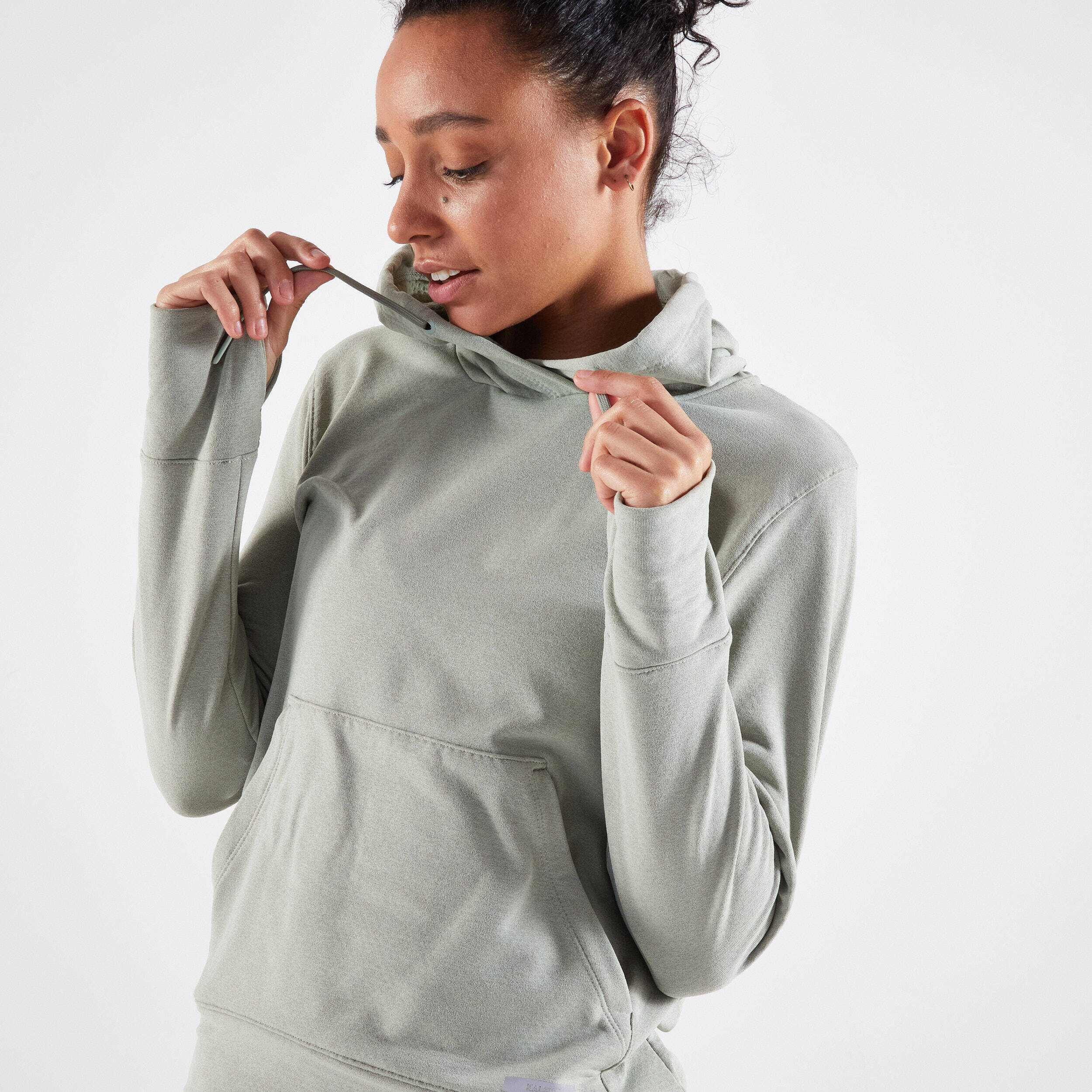 Women's warm running hoodie - khaki -  3