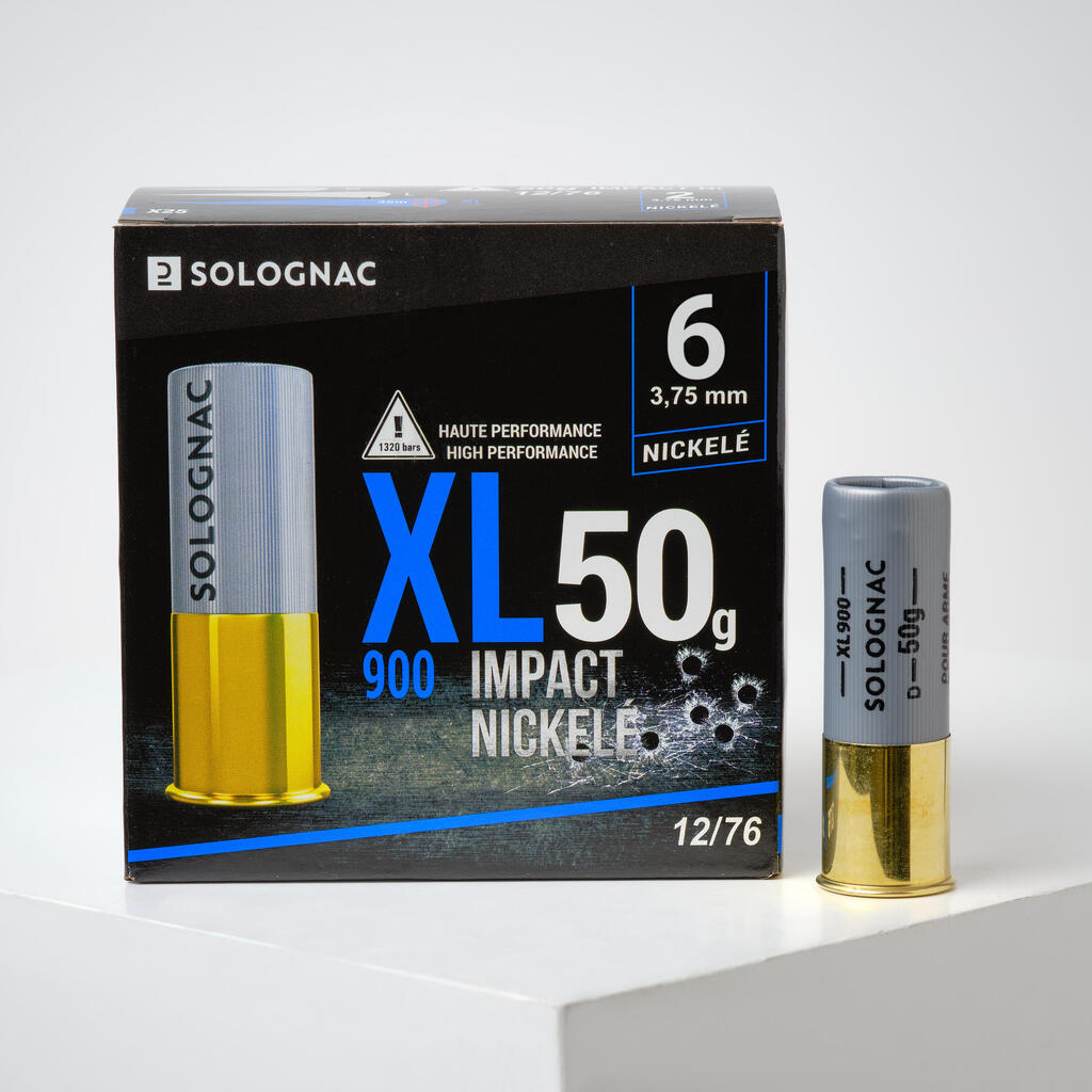 XL900 50 g IMPACT CARTRIDGE CALIBRE 12/76 NICKEL PLATED SHOT N° 6 X 25