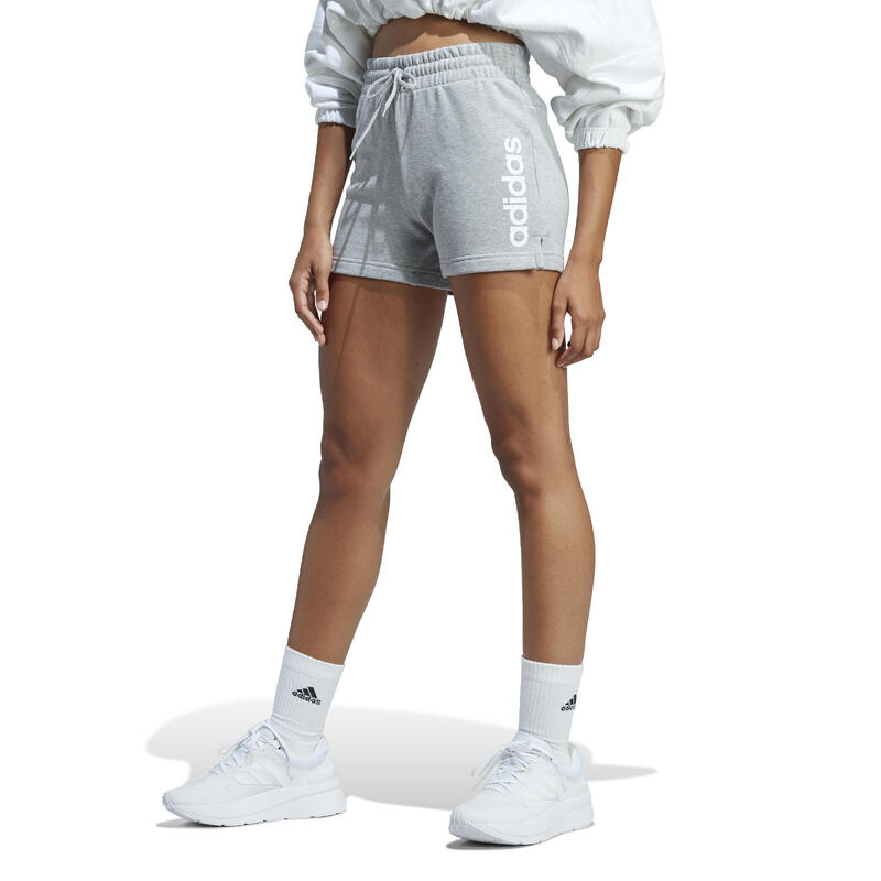Pantaloncini donna fitness Adidas regular misto cotone leggero grigi