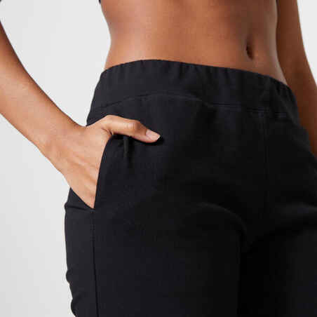 Pantalón jogger fitness recto algodón Mujer Domyos negro