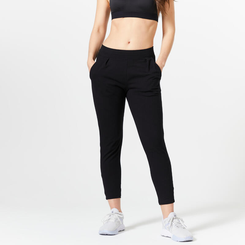 Pantalón jogger fitness carrot algodón Mujer Domyos 120 negro