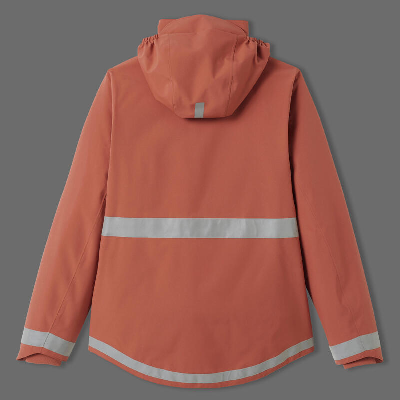 WARME FIETSREGENJAS VOOR DAMES 540 STAD ZICHTBAARHEID 'S NACHTS TERRACOTTA