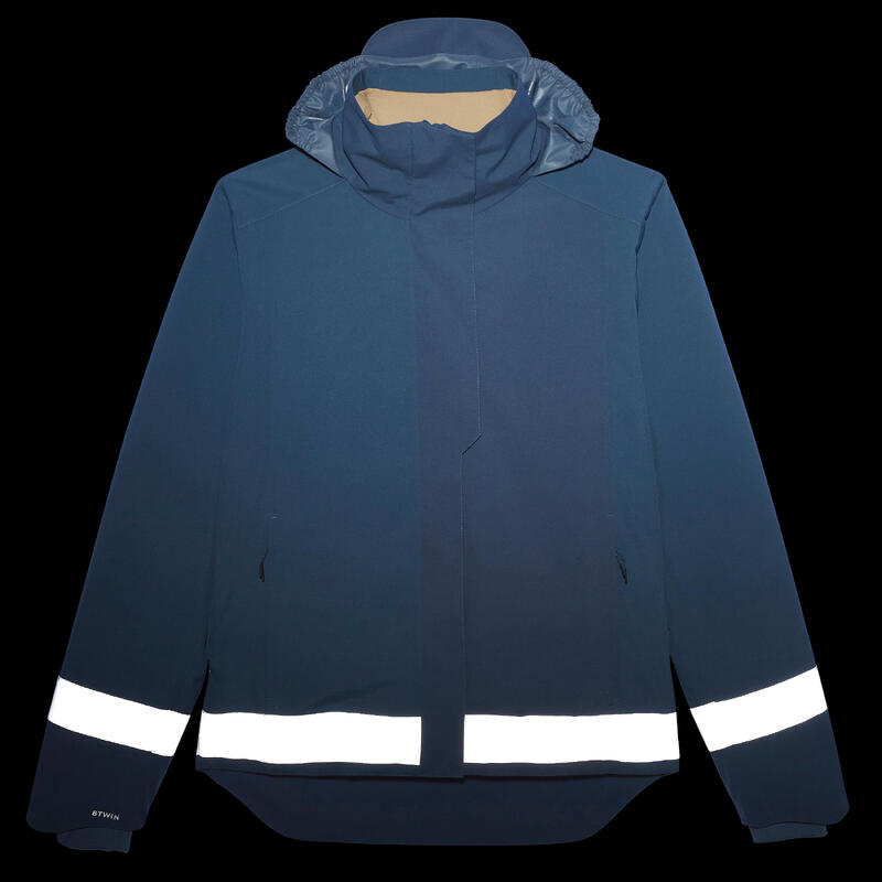 Fahrrad-Regenjacke City 540 warm Sichtbarkeit bei Nacht Herren blau/grau