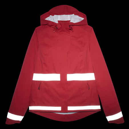 Women's City Cycling Night Visibility Rain Jacket 540 - Red