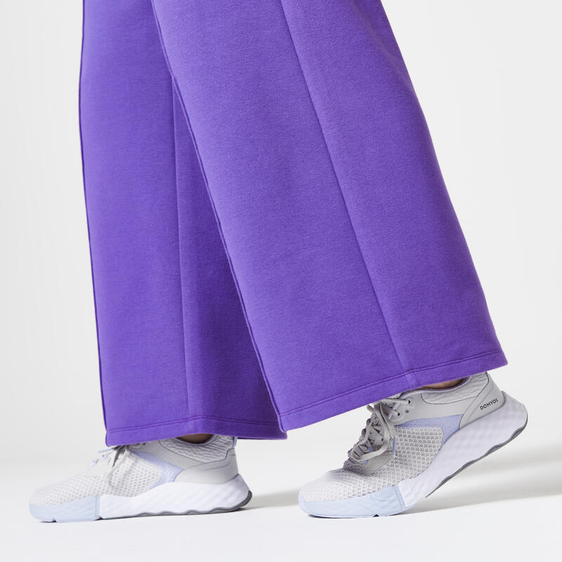 Pantalon molleton wide leg fitness femme - 520 violet
