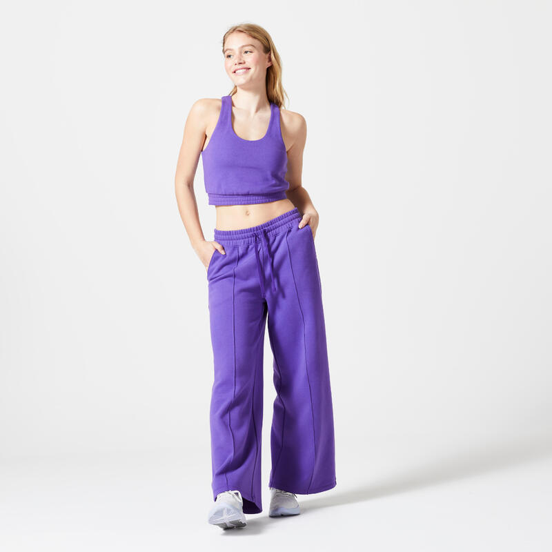 Pantalon molleton wide leg fitness femme - 520 violet