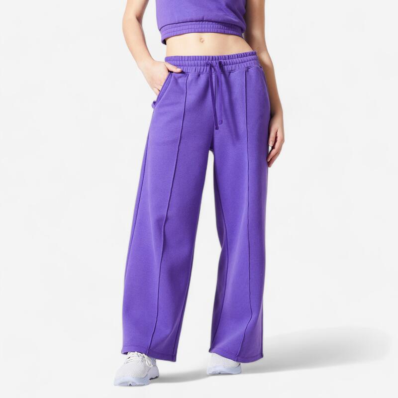 Pantalon molleton wide leg fitness femme - 520 violet