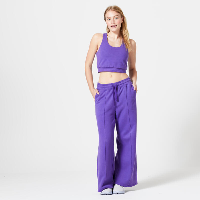 Débardeur crop en molleton fitness femme - 520 violet