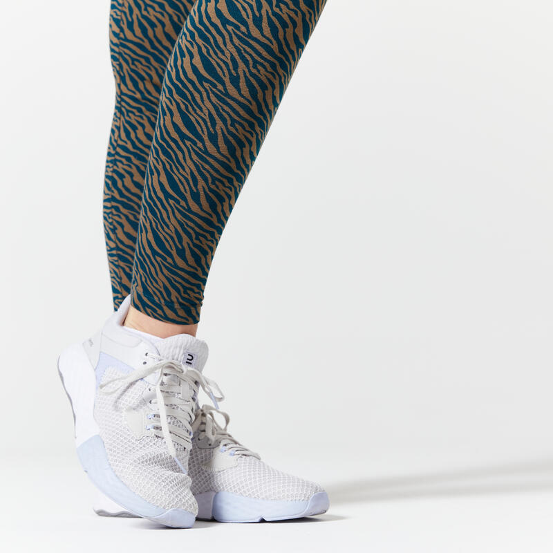Legging slim Fit+ Fitness Femme - 500 Imprimé Bleu turquoise