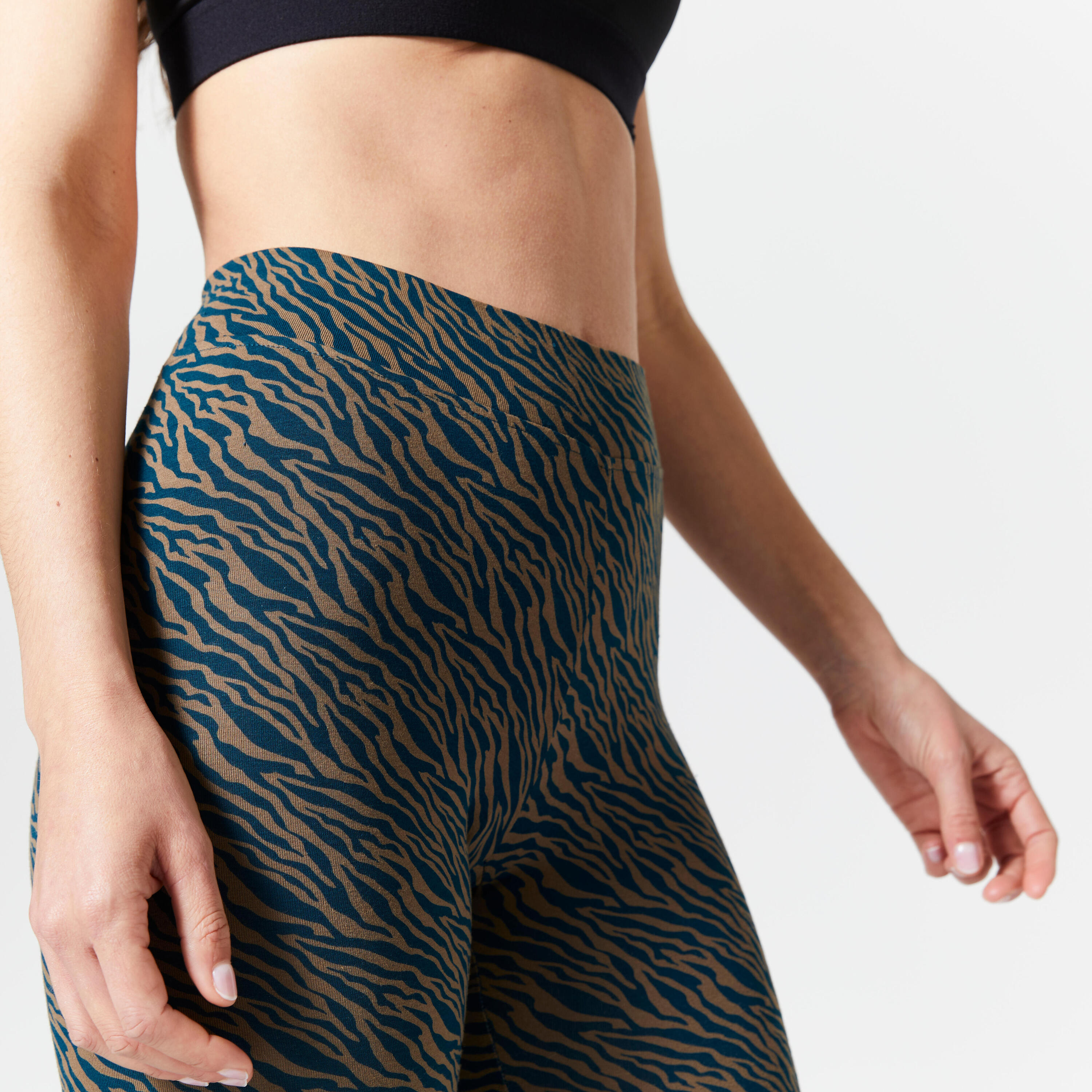 Women's Slim-Fit Fitness Leggings Fit+ 500 - Blue/Turquoise Print 3/5