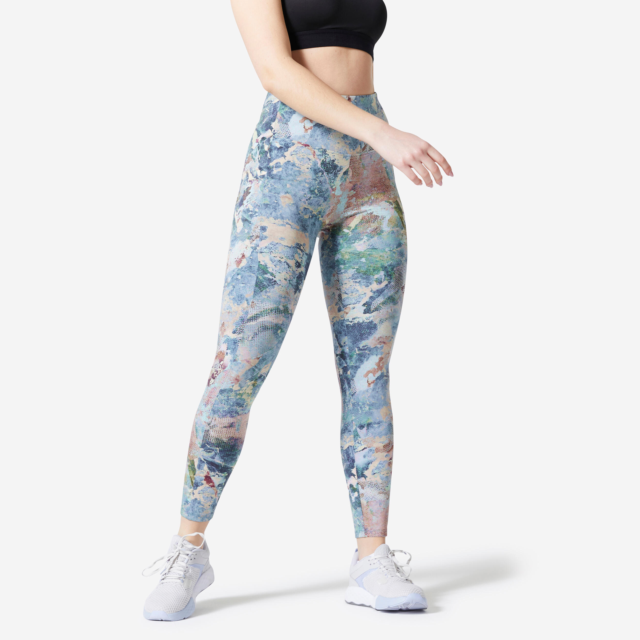 Women's Fitness Shaping Leggings 520 - Turquoise Blue/Print 1/5