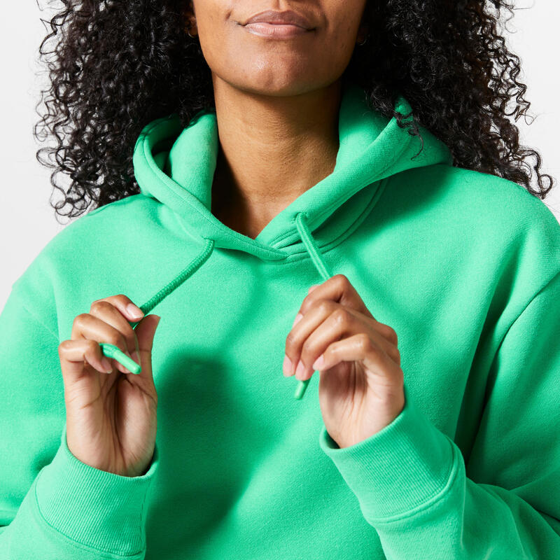 Sweatshirt Quente com Capuz Fitness Mulher 500 Verde
