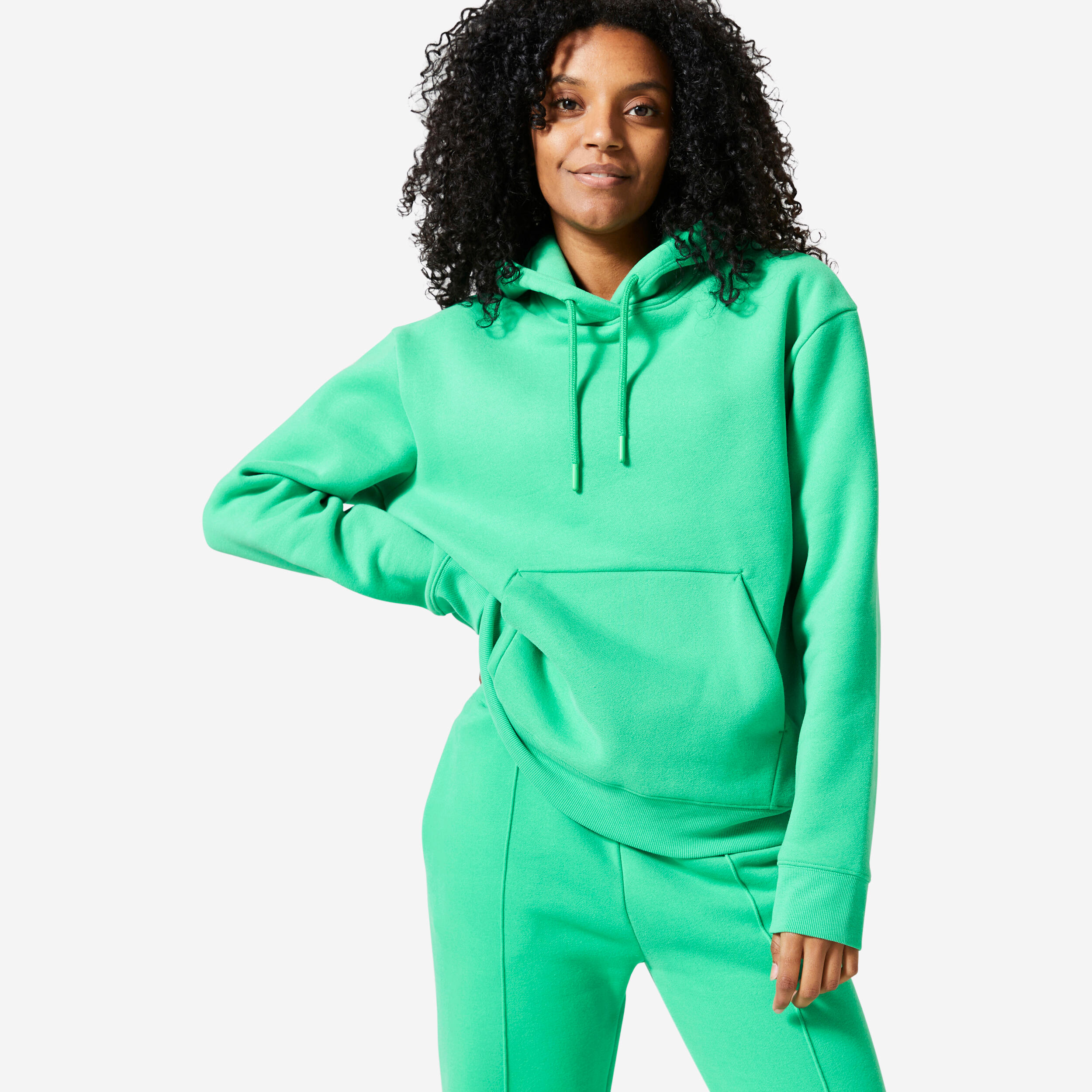 Felpa con cappuccio Fitness Warm 500 da donna - Verde