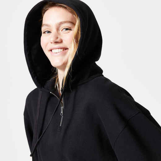 
      Sieviešu virsizmēra fitnesa džemperis ar kapuci “520”, melns
  