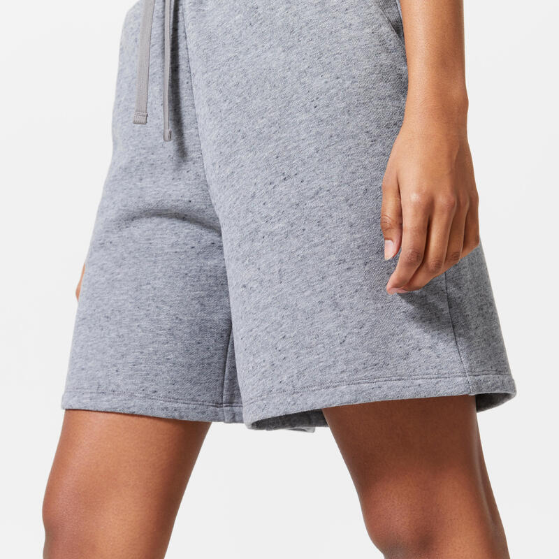 Short fitness molleton femme - 520 gris chiné