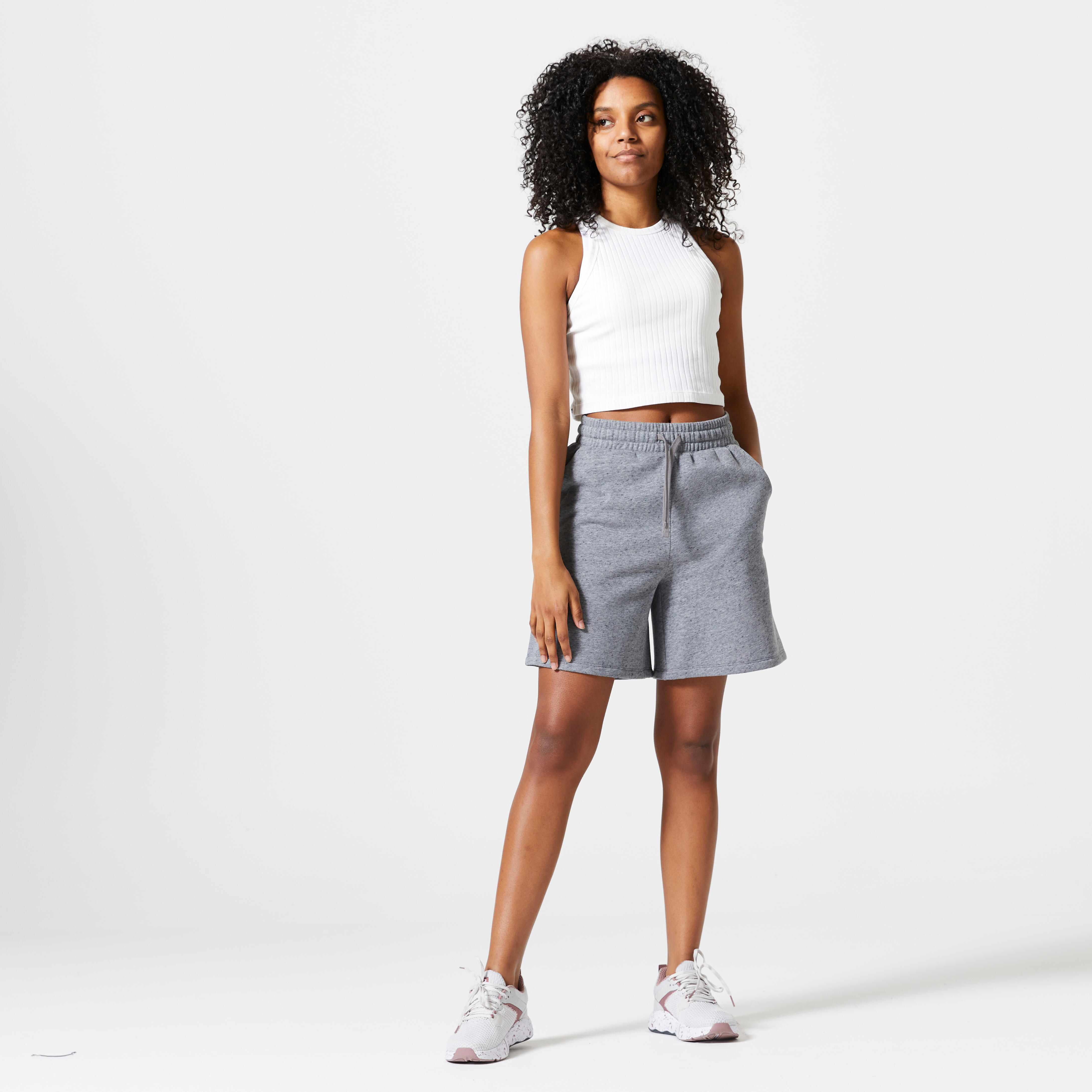 Short fitness molleton femme 520 gris chine DOMYOS Decathlon