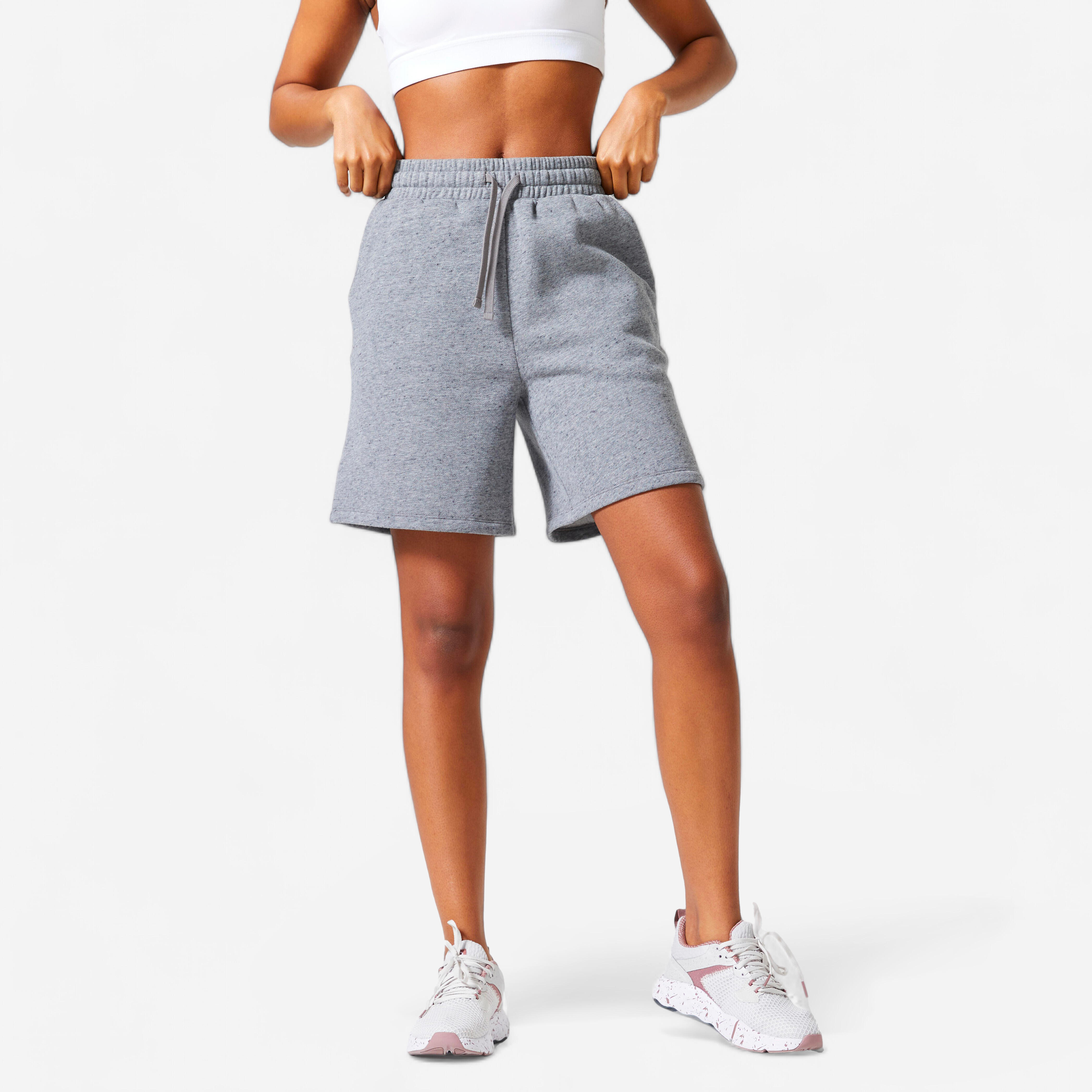 Short fitness molleton femme - 520 gris chiné
