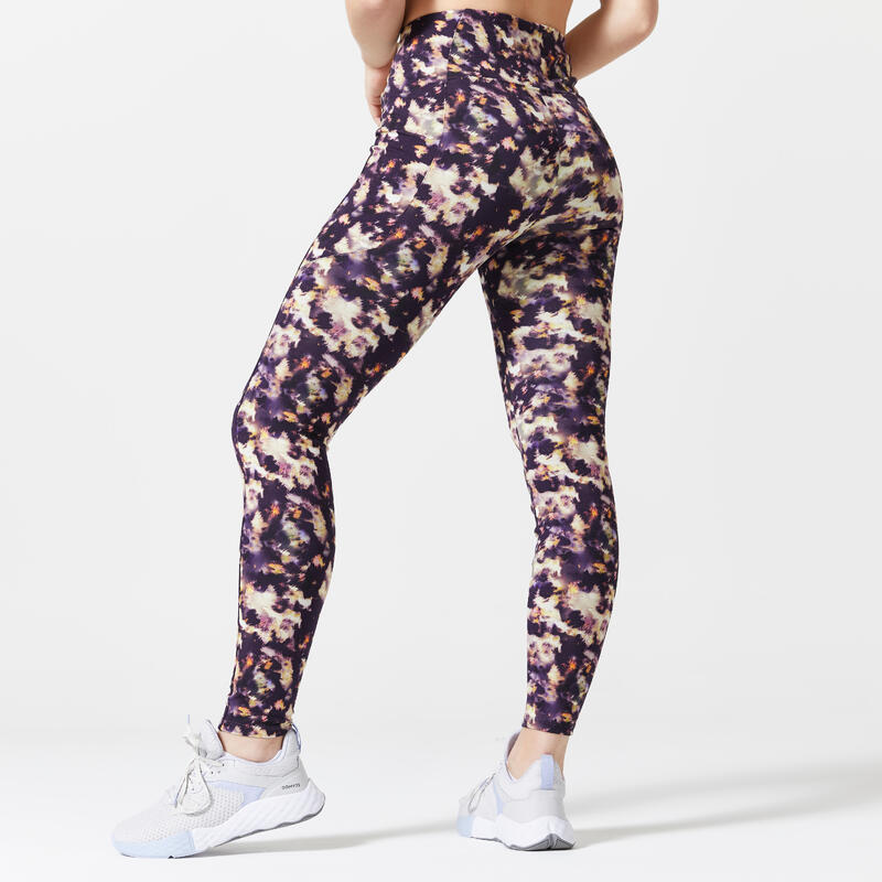 Legging Fitness Femme galbant - 520 Imprimé violet foncé