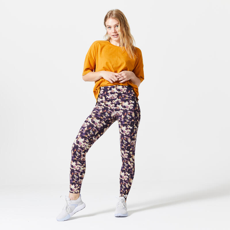 Legging Fitness Femme galbant - 520 Imprimé violet foncé