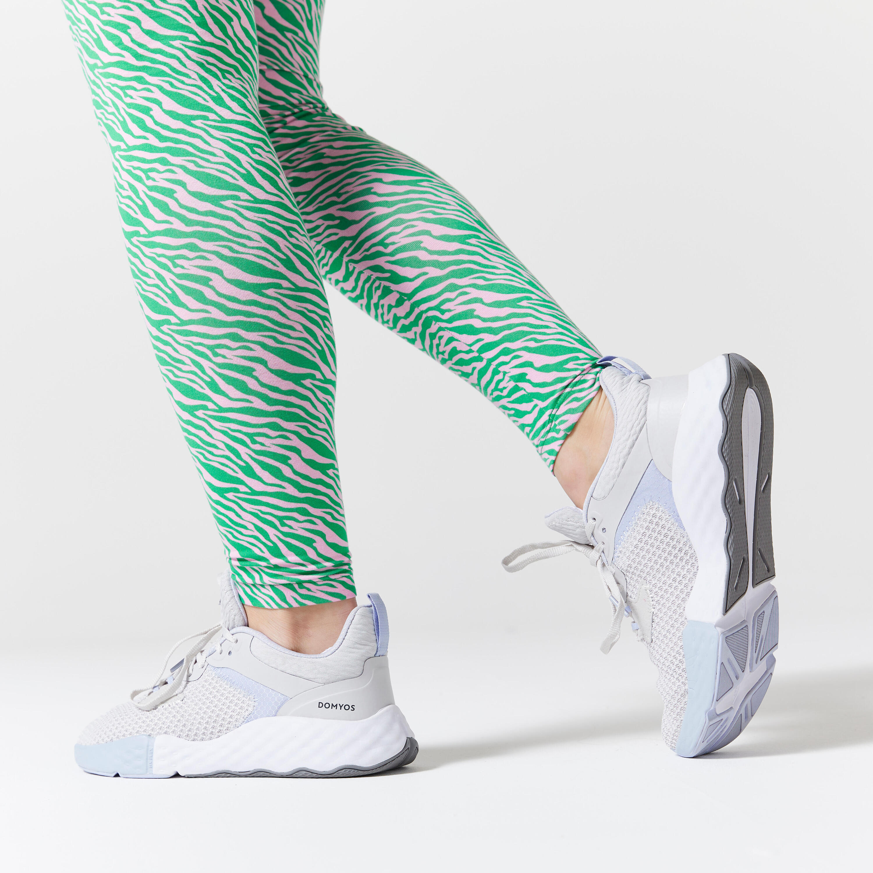 Women's Slim-Fit Fitness Leggings Fit+ 500 - Green/Pink Print 5/5