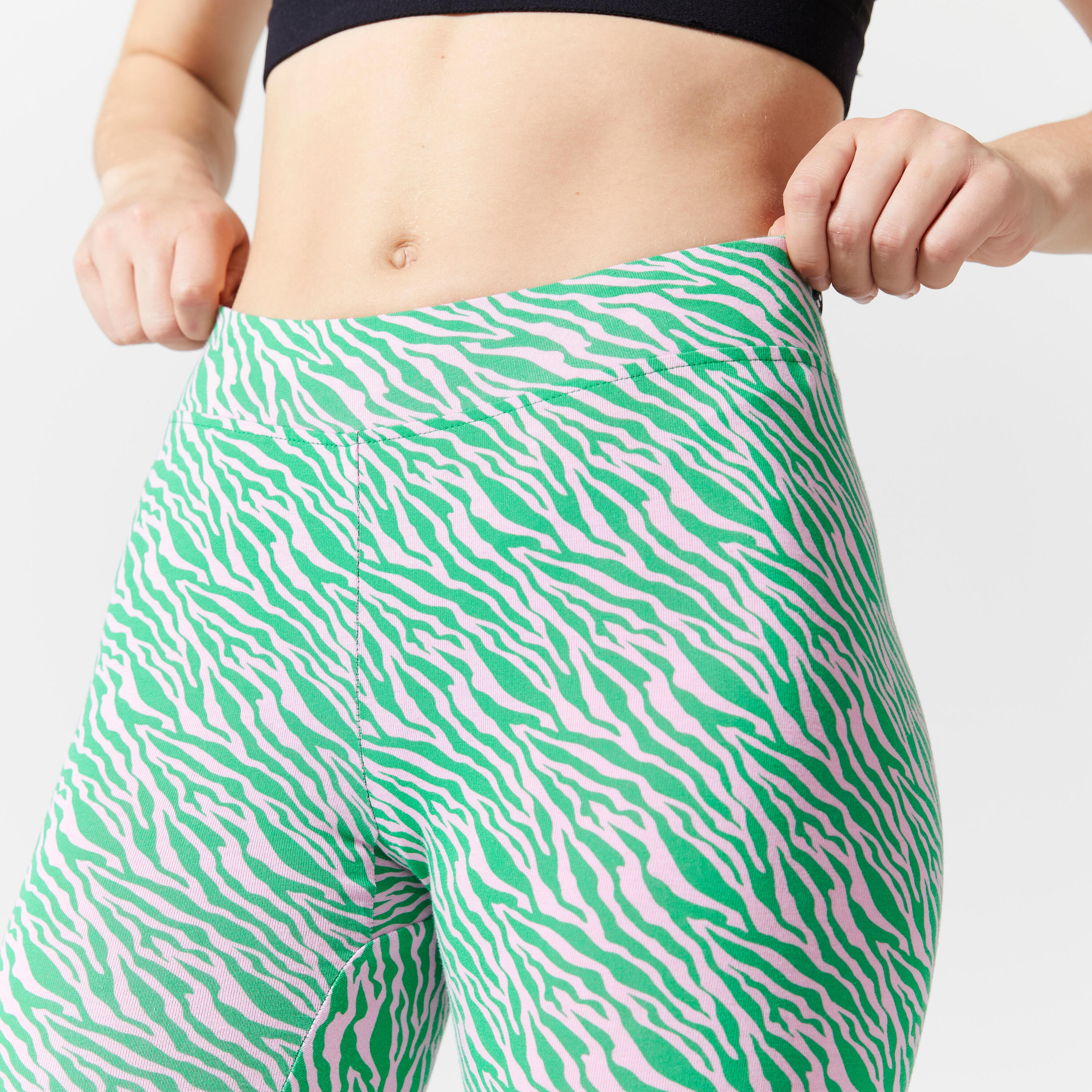 Women's Slim-Fit Fitness Leggings Fit+ 500 - Green/Pink Print 3/5