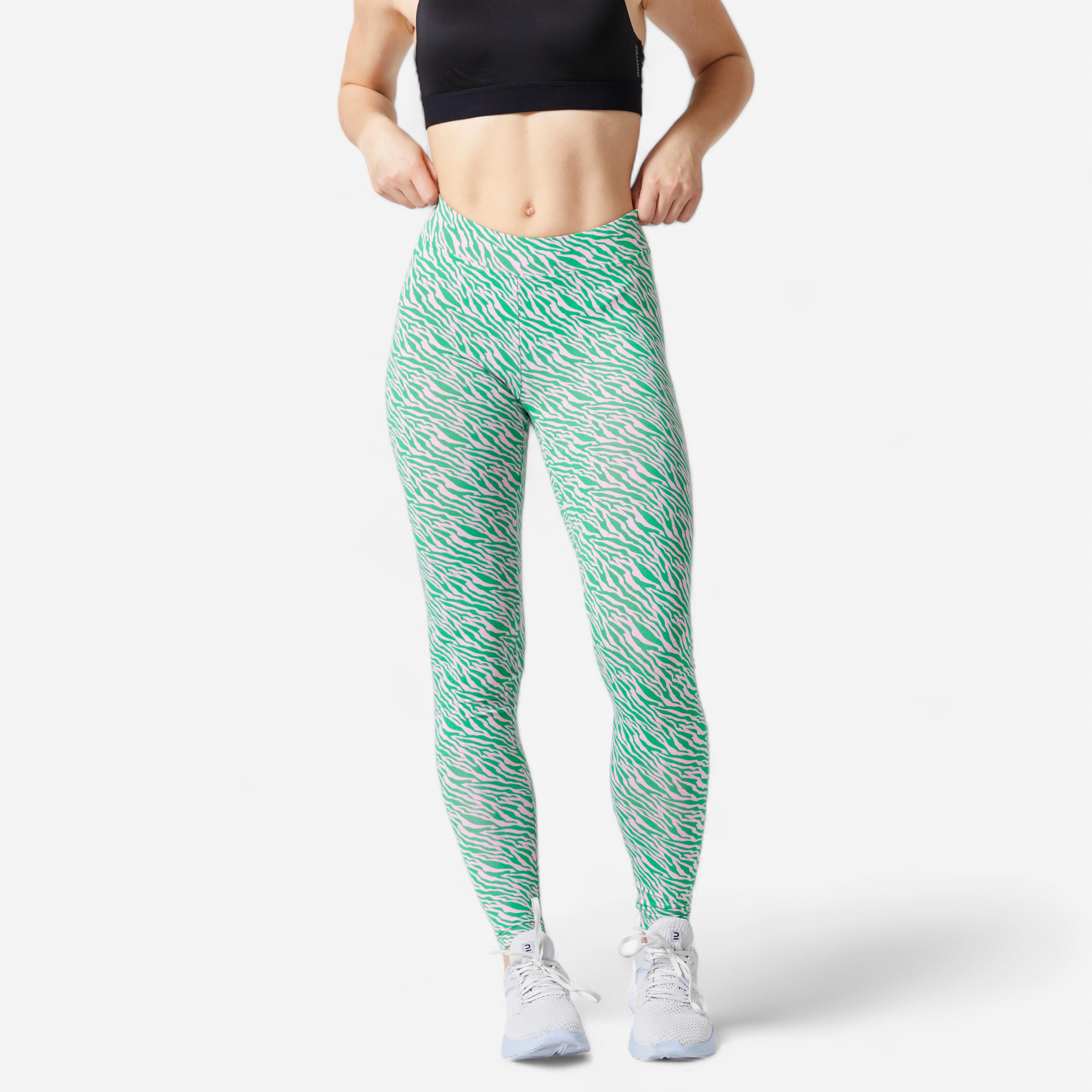 Women's cotton fitness leggings, yellow, clover green and light pink