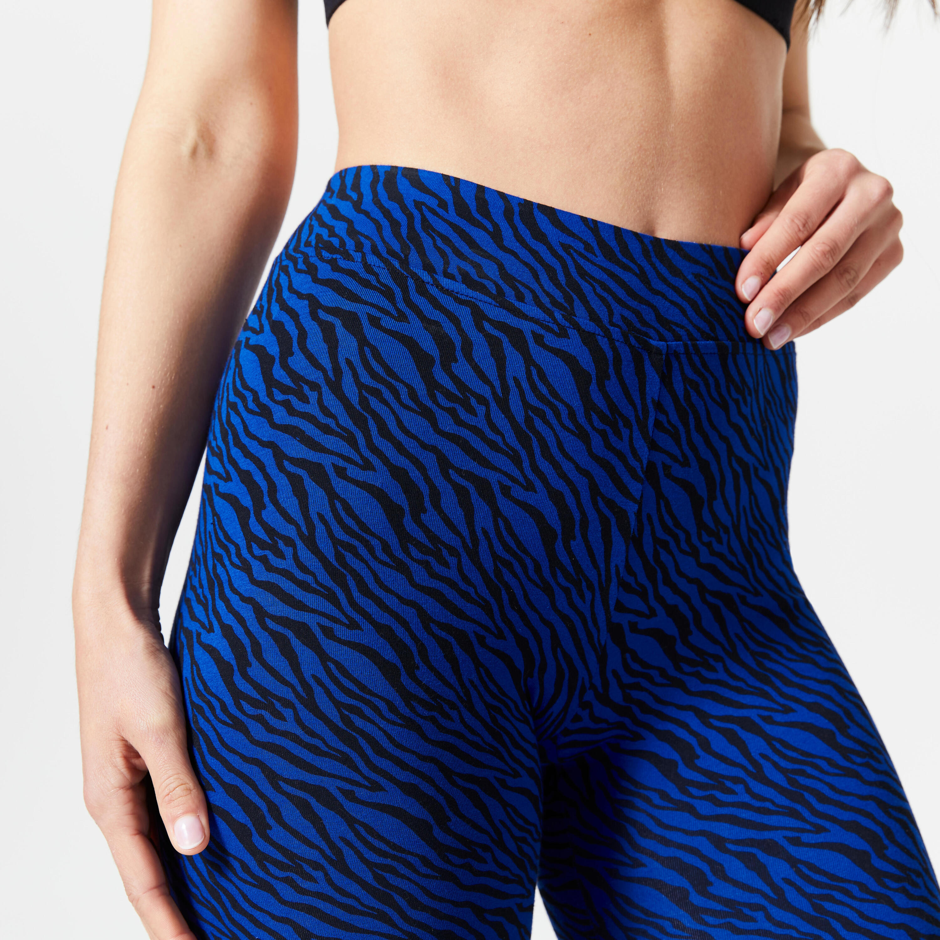 Women's Slim-Fit Fitness Leggings Fit+ 500 - Blue and Black Print 3/5