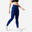 Leggings donna palestra FIT+ 500 vita alta cotone leggero blu-nero stampati