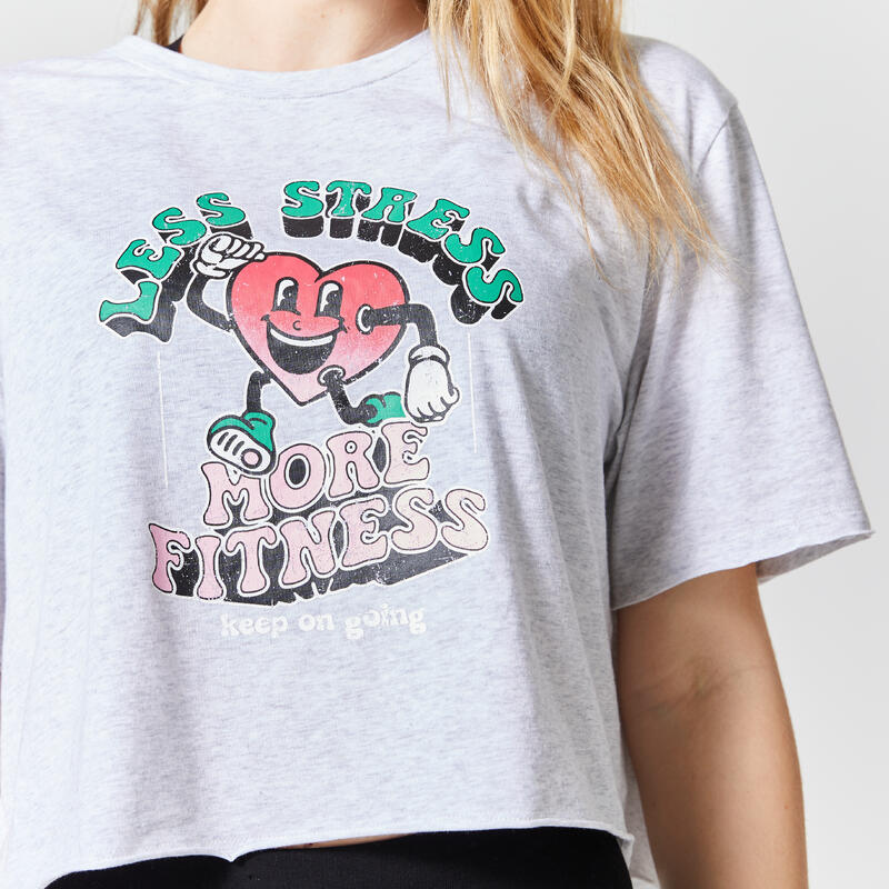 Cropped T-shirt voor fitness dames 520 lichtgrijs