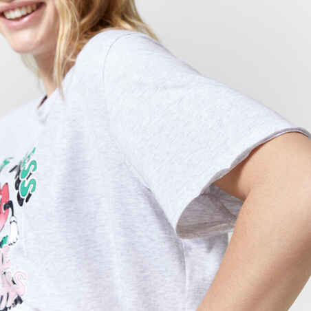 Moteriški kūno rengybos trumpi berankoviai marškinėliai „520“, šviesiai pilki