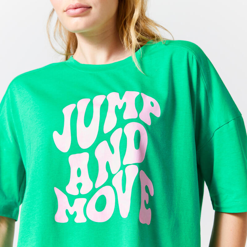 T-shirt donna palestra 520 oversize misto cotone verde stampata