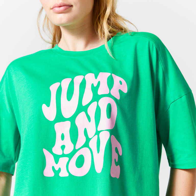 Women's Loose-Fit Fitness T-Shirt 520 - Green Print