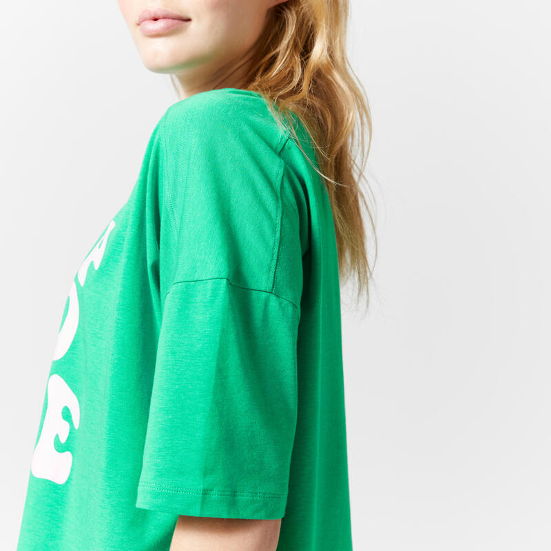 T-shirt Larga de Fitness Mulher 520 Estampado verde