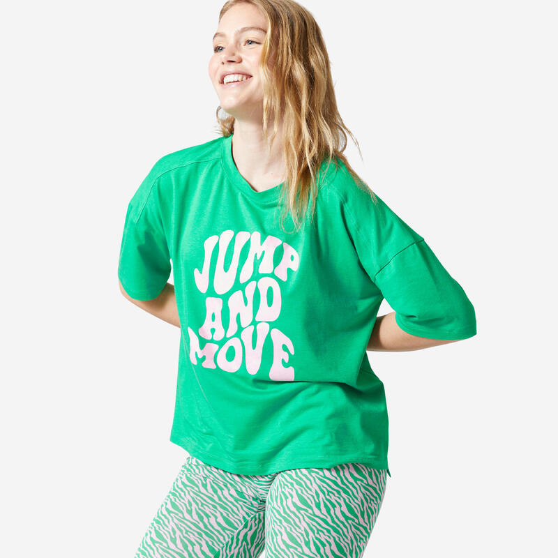 T-shirt Larga de Fitness Mulher 520 Estampado verde