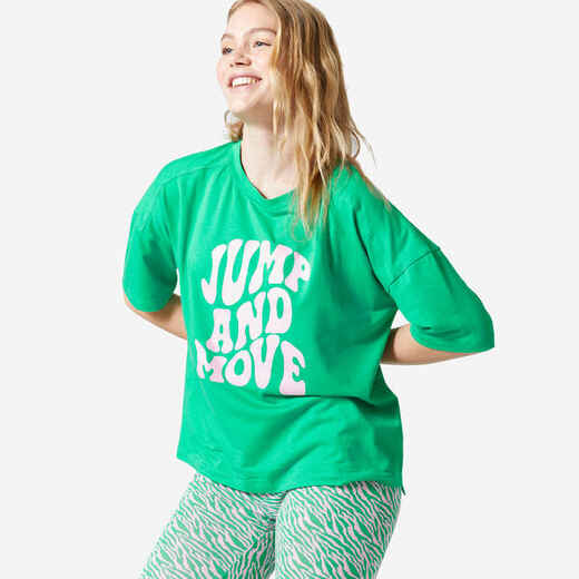 
      Women's Loose-Fit Fitness T-Shirt 520 - Green Print
  