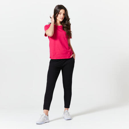 T-shirt Fitness Femme - 500 Essentials Rose framboise